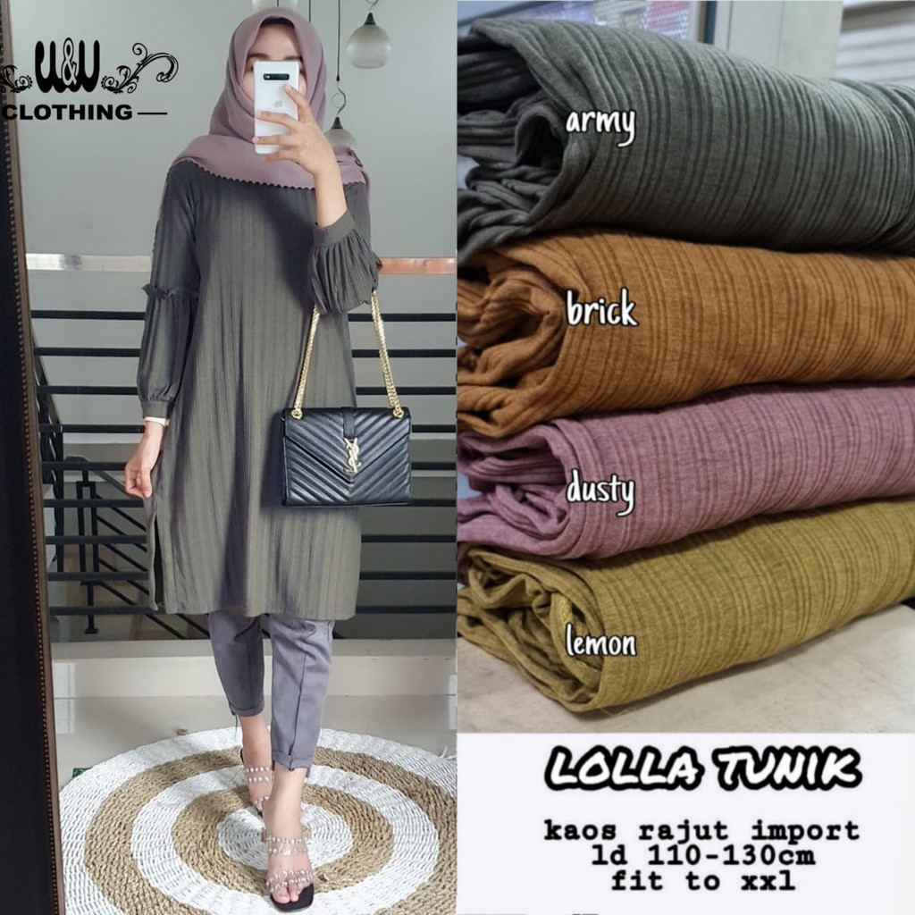 Lolla #1 Tunik Atasan Wanita - DijaminRealPic - All Size (LD 110-130) - Bahan Kaos Rajut
