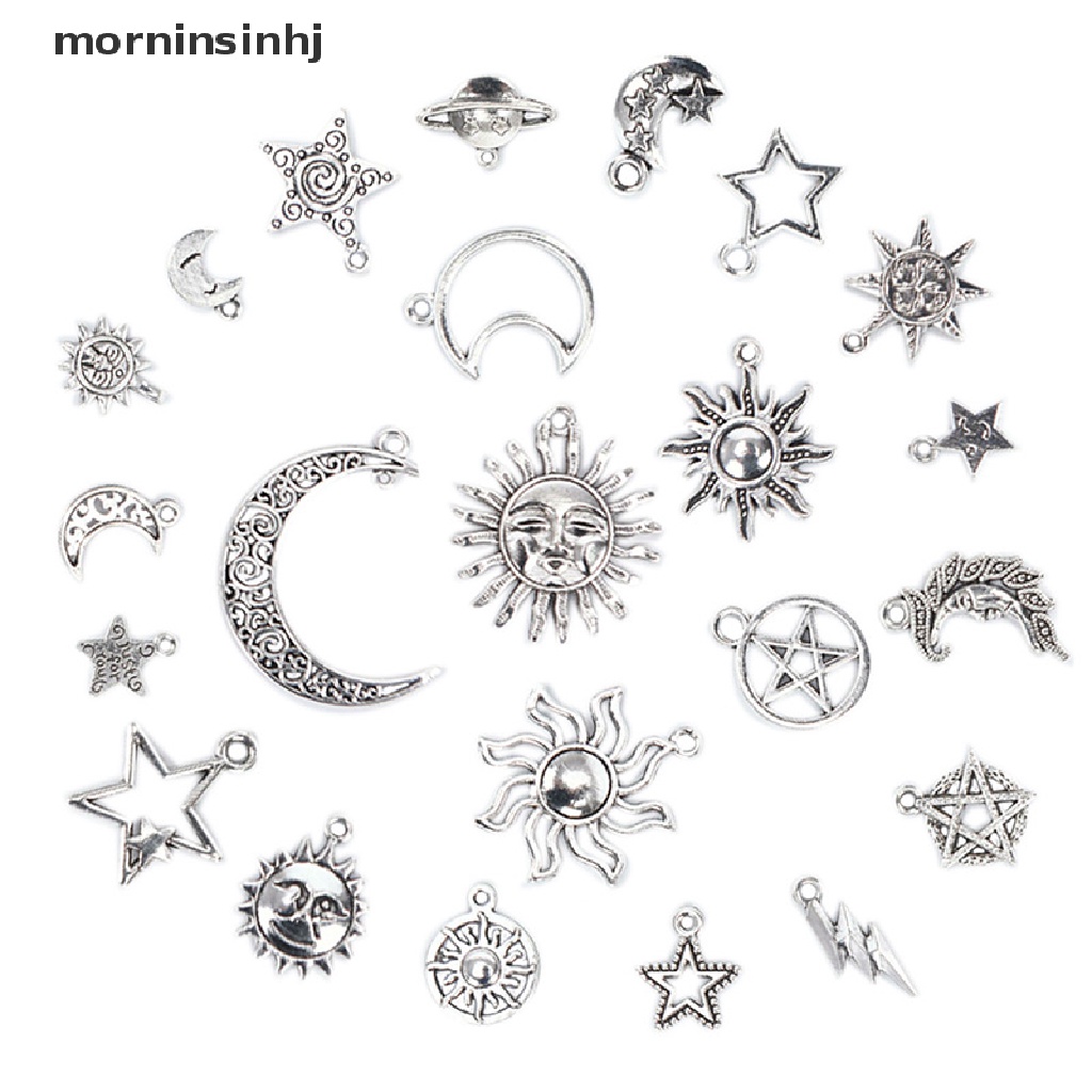 23pcs / set Liontin Bentuk Bulan / Bintang / Matahari Warna Silver Charms