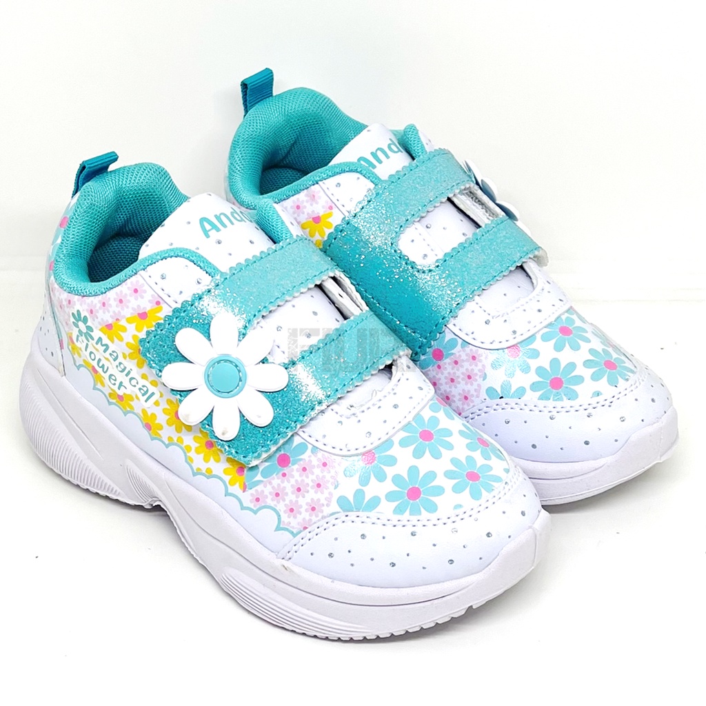 FIURI - ANDO ORIGINAL - MAGICAL FLOWER PEREKAT 29-32 PUTIH BIRU - SEPATU SNEAKERS KANVAS SOL KARET ANAK KECIL PEREMPUAN  - SEPATU BERMOTIF BUNGA KETS LUCU FASHION TRENDY - SEPATU SEKOLAH PAUD TK KRETEKAN PEREKAT CEWEK MURAH PROMO DISKON BONUS KAOS KAKI