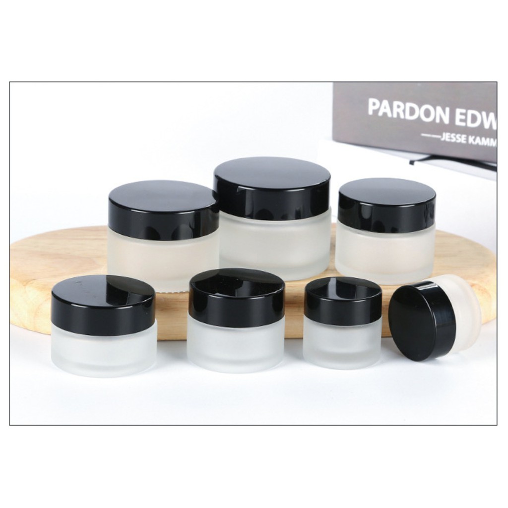 Botol Pot Jar Krim Froz/DOF [Obat Perawatan Kecantikan Lotion Krim Wadah Lulur] tutup Hitam Pot Kaca