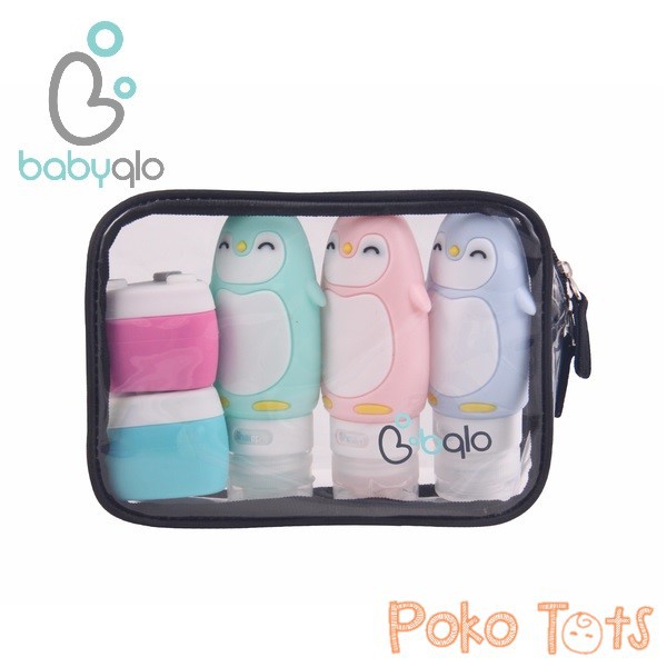 BabyQlo Silicone Travel Bottle Set Penguin Tempat Pill dan Botol Sabun Shampo Travelling