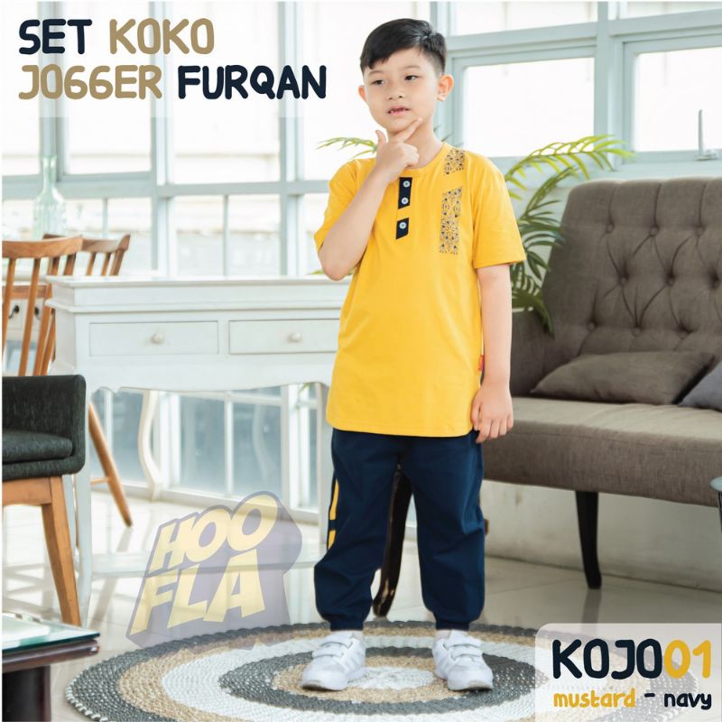 Setelan Kaos Anak Laki Laki Set Celana Joger 3 - 12 Tahun HooflaKids Stelan Baju Muslim Anak Cowok 2 Tahun 8 Tahun 10 Tahun import Murah