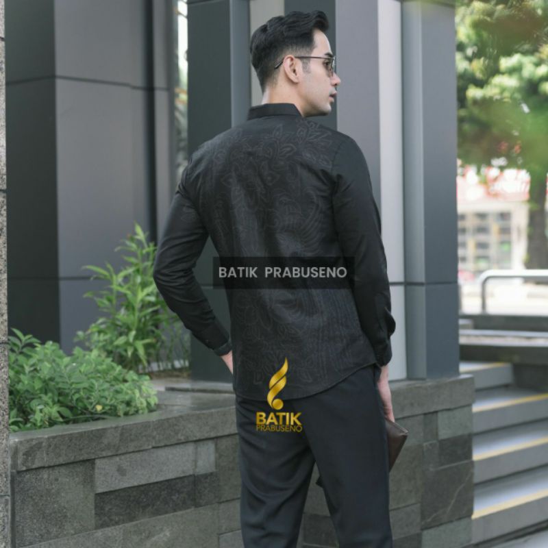 Batik Prabuseno Motif Agharna Baju Kemeja Pria Lengan Panjang Slim Fit Katun Printing Premium Formal Size S M L XL XXL Jumbo Original