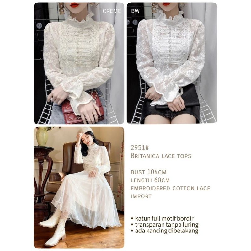 MDLV ~ BM 2951 BRITANICA LACE TOPS // ATASAN LENGAN PANJANG // FASHION IMPORT WANITA