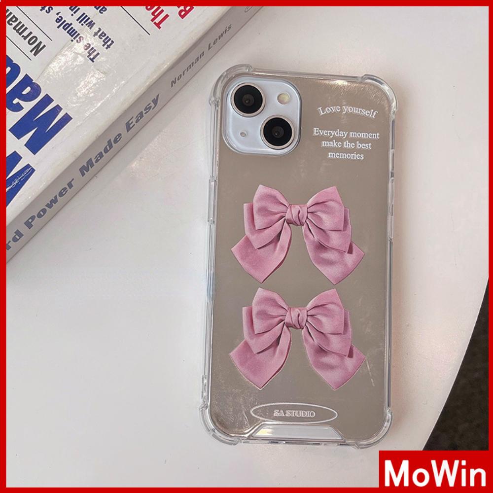 iPhone Case Acrylic Reflective Mirror Airbag Shockproof Protection Camera Pink Bow Cute Style Compatible with iPhone 11 iPhone 13 Pro Max iPhone 12 Pro Max iPhone 7 Plus iPhone xr