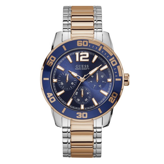 JAM TANGAN PRIA GUESS TREK W1249G3 W1249 G3 ANALOG BLUE ROSE GOLD STAINLESS STRAP