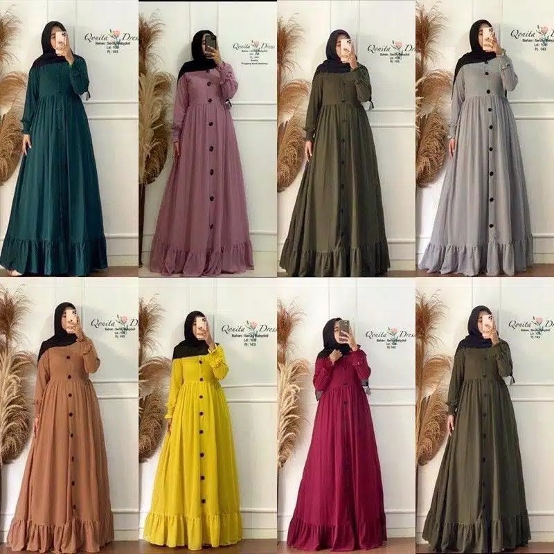 NIDIA | S M L XL XXL XXXL 5L | Dress Baju Gamis Wanita Polos Kancing Depan Jumbo-3