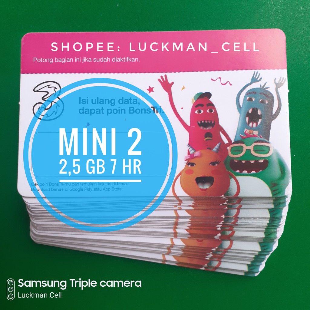 ISI 100 PCS VOUCHER TRI MINI 2 BARU ( 2,5 GB 7 HARI) AREA PRIANGAN TIMUR