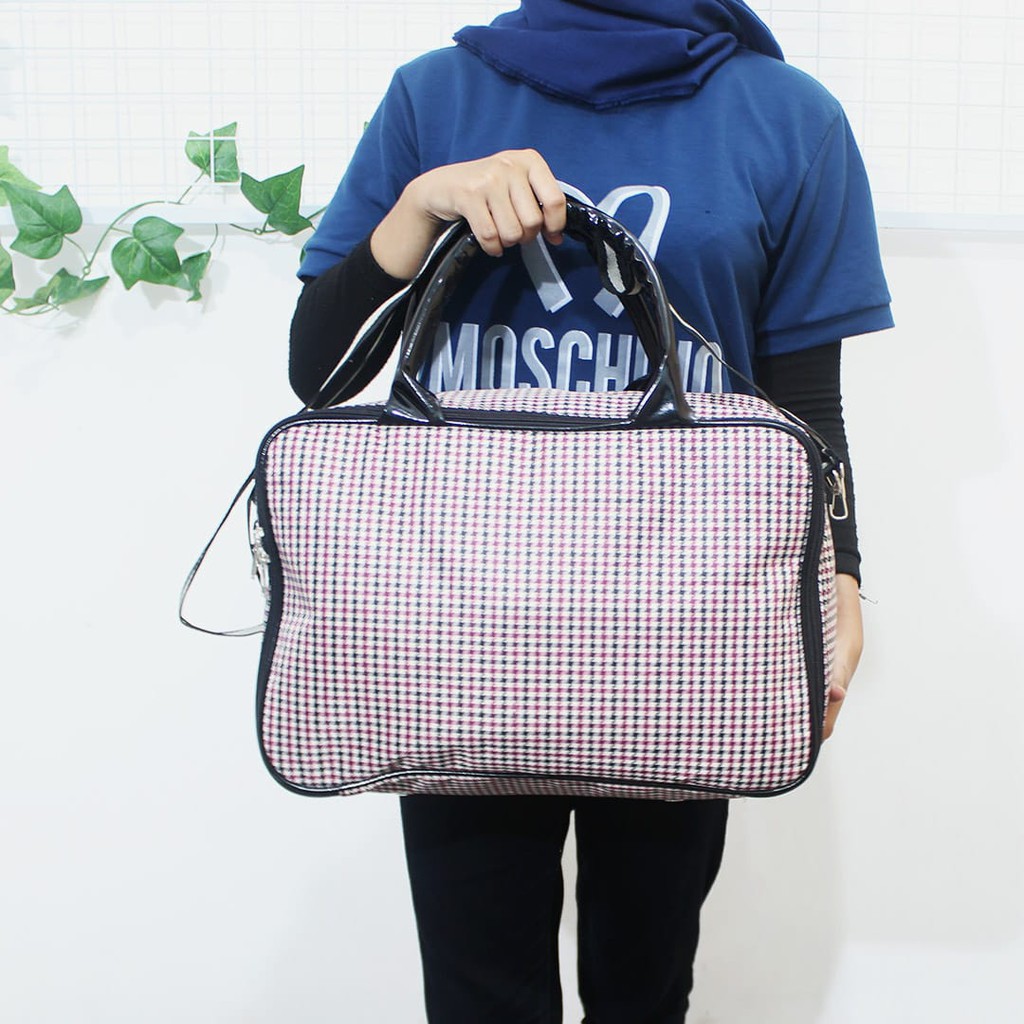 (TGS OLSHOP) - Travel Bag Koper Besar Motif Kotak Tas Mudik Jumbo Berkualitas Bahan Kanvas