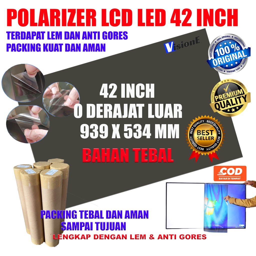 POLARIZER LCD LED 42 INCH 0 DERAJAT BAGIAN LUAR POLARIS LCD 42INC 42&quot; POLARIZED LAPISAN LCD LED KACA POLARISER