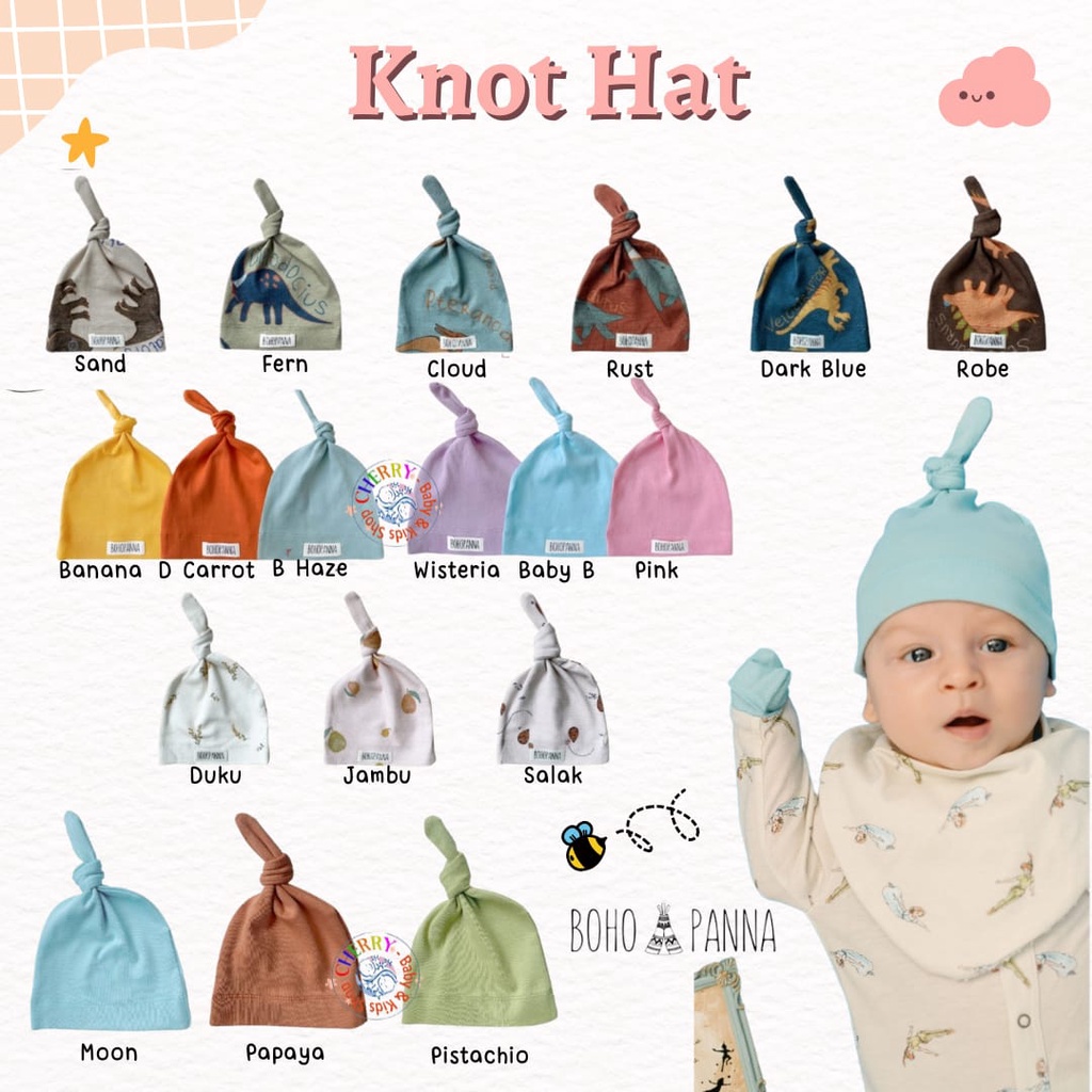 Bohopanna Knot Hat Topi Bayi 0-1 Tahun Polos Motif CBKS