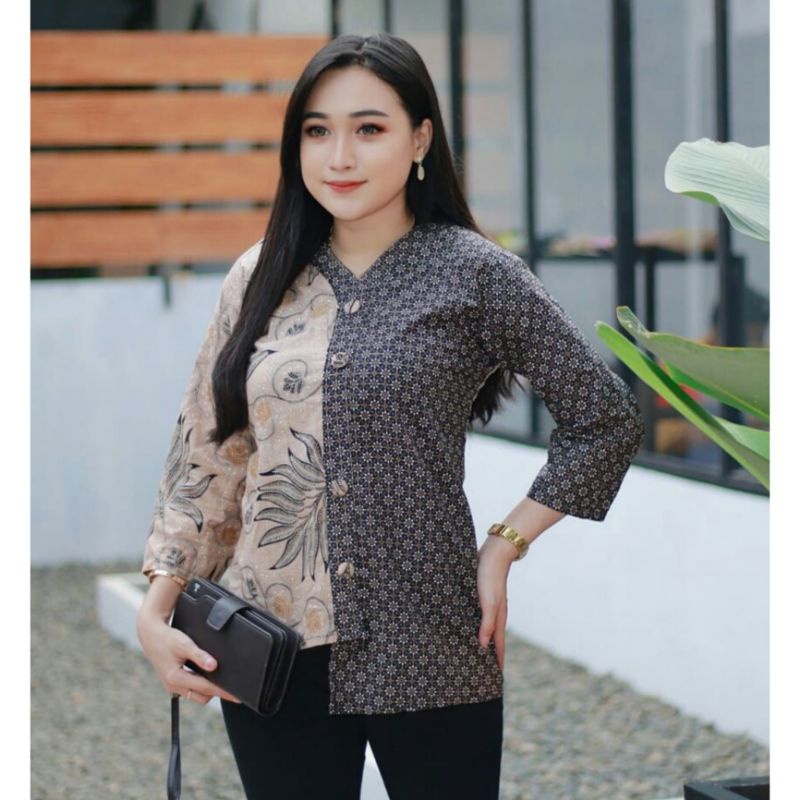 tey-17 Batik wanita ASJ SA HRB026 Kenongo Kemeja Tosca Pendek-Sopal alam