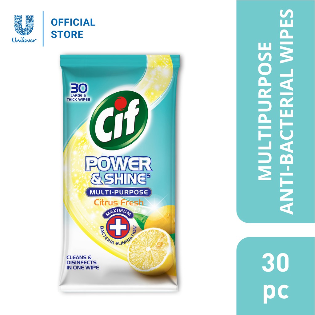 Jual Cif Power & Shine Disinfectant Multipurpose Wipes Citrus Fresh 30s ...