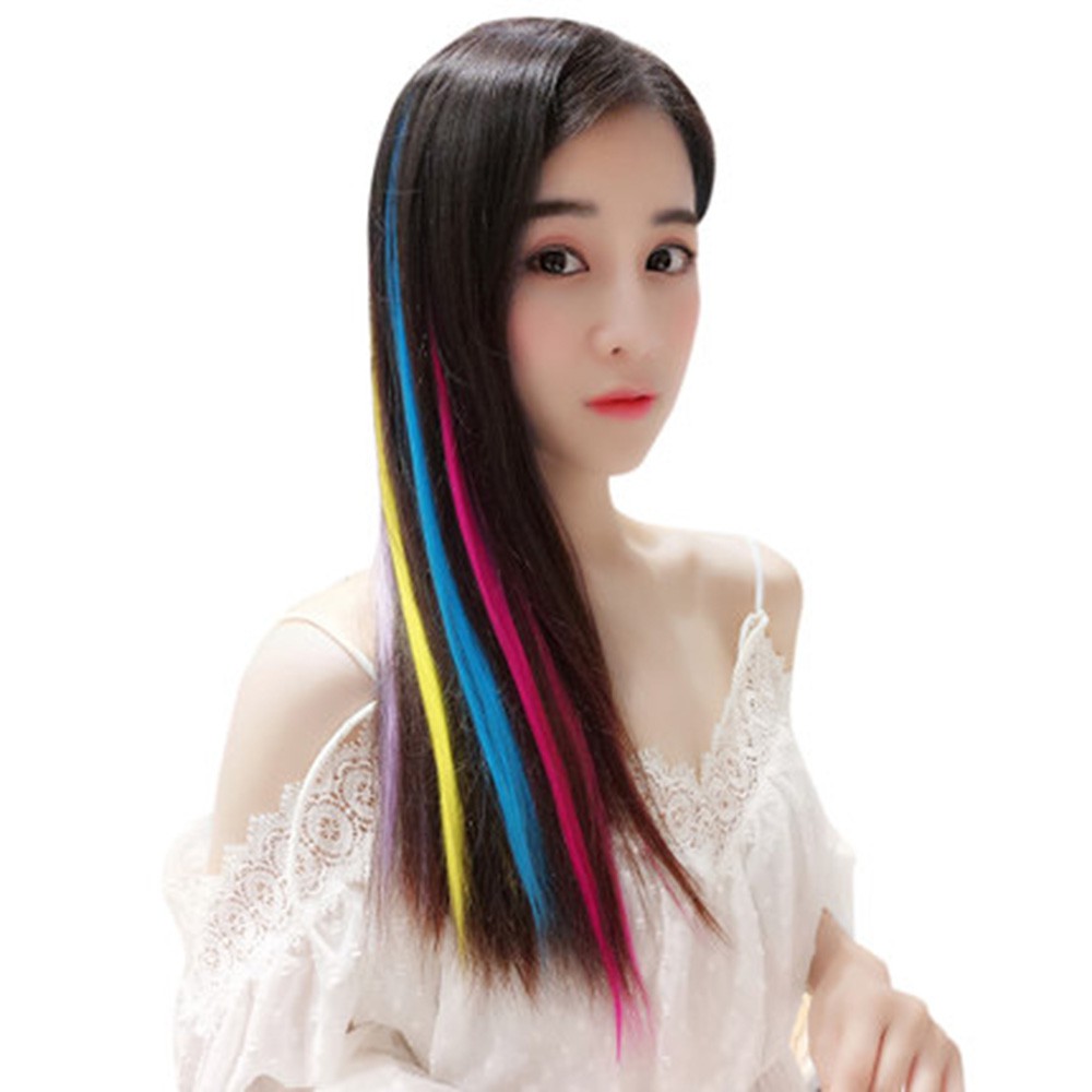 【COD Tangding】Wig / Rambut Palsu Panjang + Lurus Warna Warni Untuk Cosplay