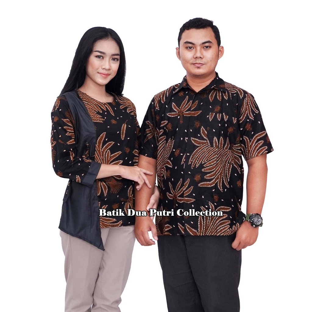 Blouse Batik Atasan Wanita Kemeja Batik Pria Manggar Hitam