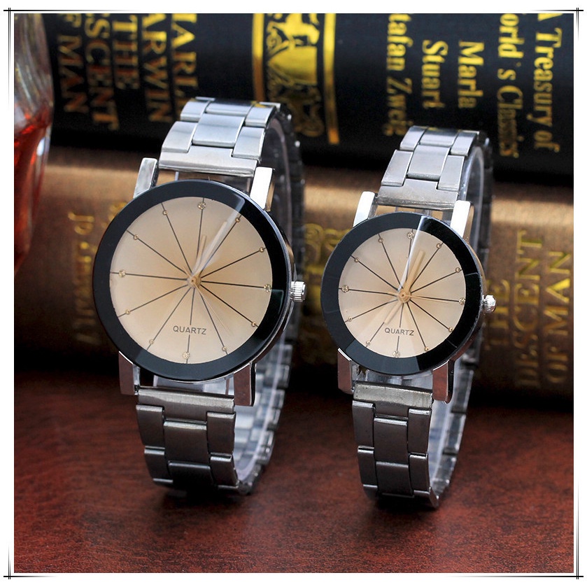 Jam Tangan Wanita A0107 Fashion Black Dial Couple Watches Steel Band Men's and Women's Watches