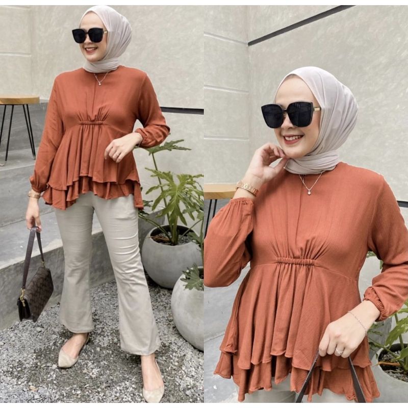 Blouse Crincle Premium Atasan Wanita Serut Pinggang Busui