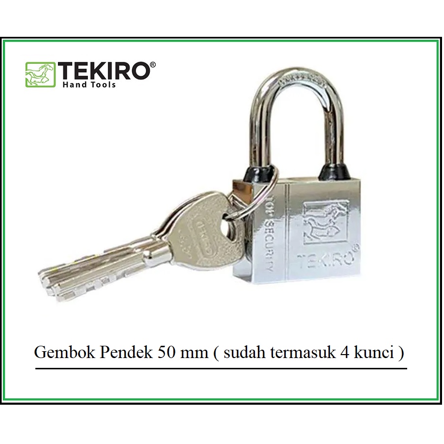 TEKIRO Gembok Leher pendek 50 mm PADLOCK SHORT / Gembok Pendek 50mm 4 anak kunci Gembok Rumah Pagar 50 mm