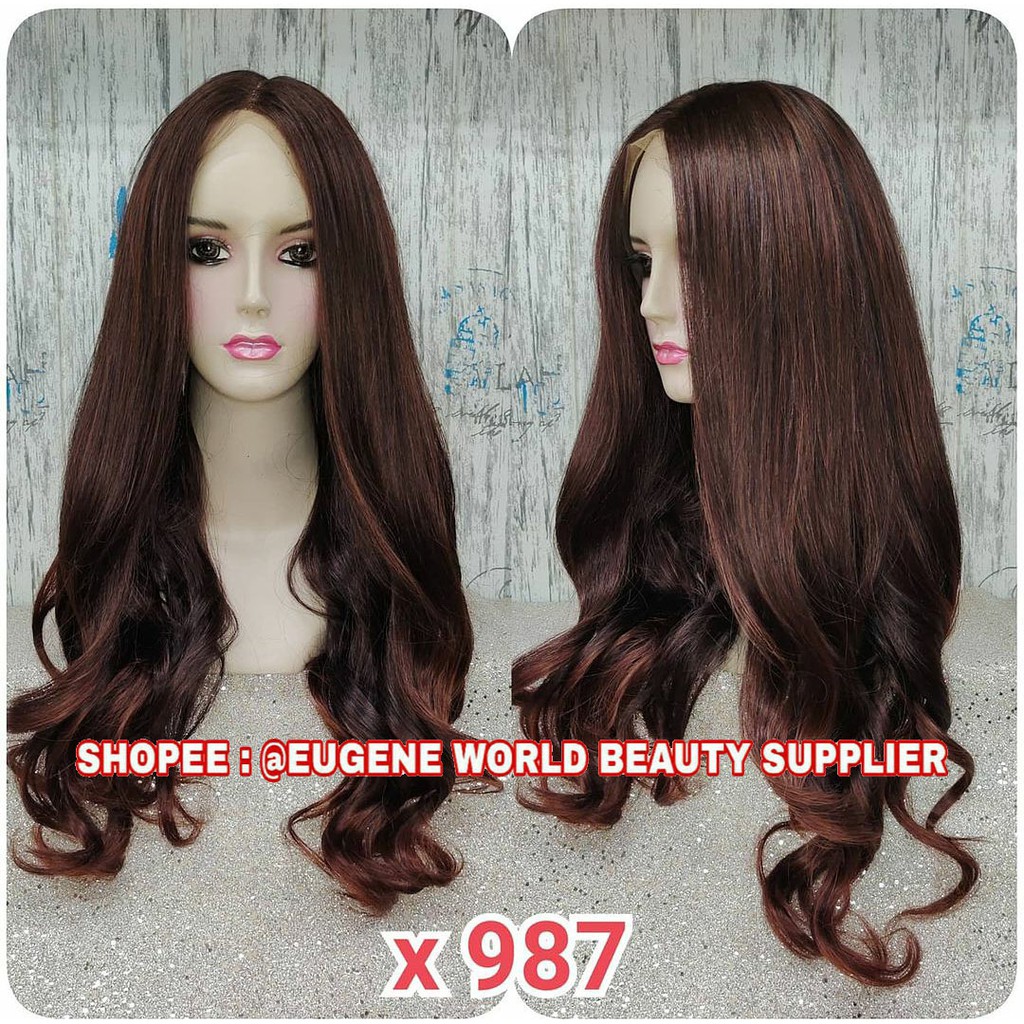 HALF WIG LACE WANITA PANJANG CURLY WAVE KERITING GANTUNG OMBAK WIG KOREA NATURAL TANPA PONI X987
