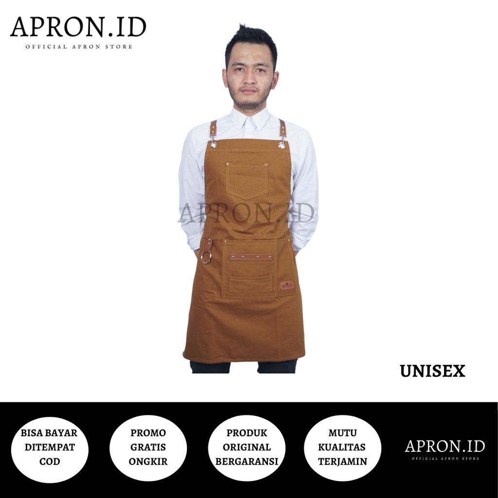 APRON.ID Celemek Barista Apron Barista Celemek Barbershop Canvas Leather Multifungsi Unisex Original