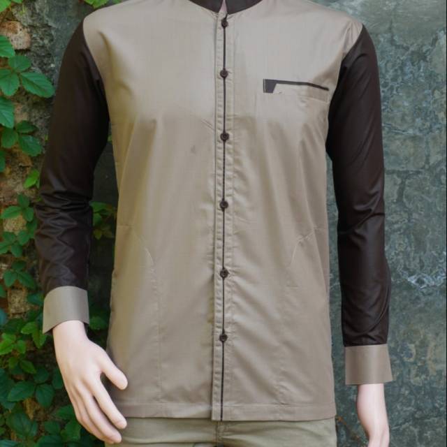 Baju Koko pria motif coklat kopi