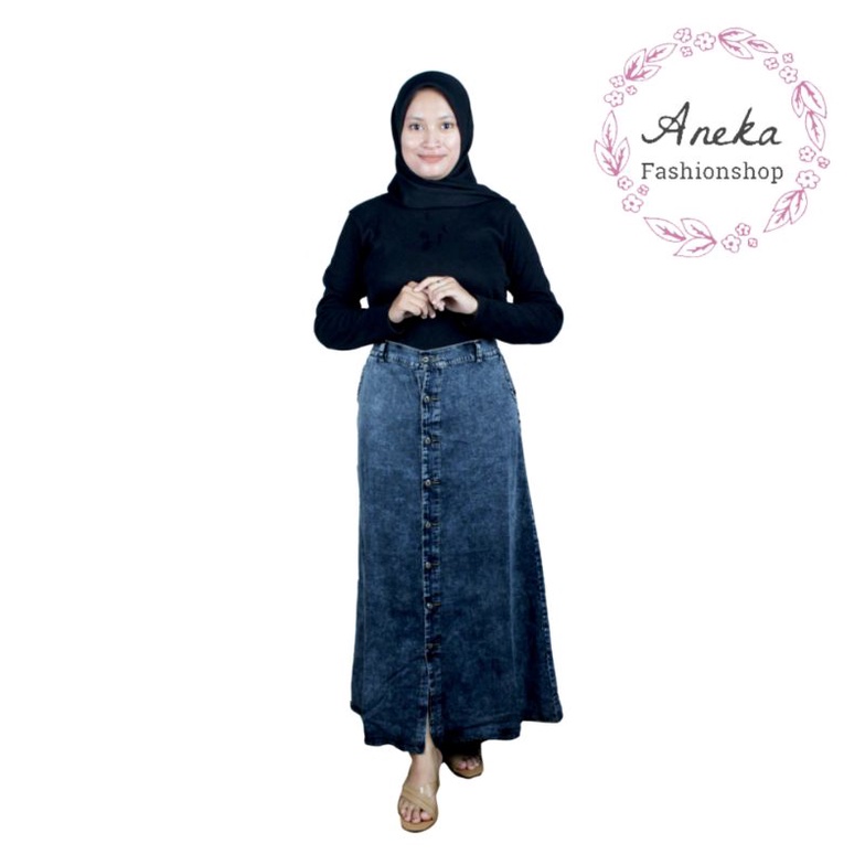 VANIA SKIRT JEANS / ROK JEANS PANJANG BUTTON SNOW RAWIS / ROK MUSLIMAH