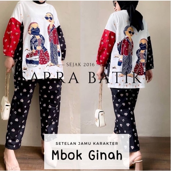 Setelan Jamu Karakter Mbok Ginah Kekinian Batik Set CP Kartun Jumputan Solo One Set Daily Set Muslim