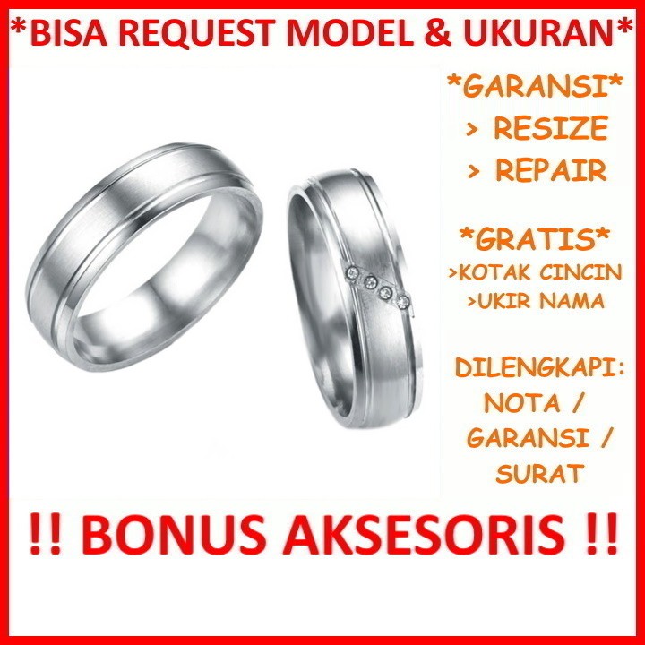 Cincin Kawin Perak Couple Gratis Ukir Nama Bisa Pesan Model Garansi Silver Asli ID658