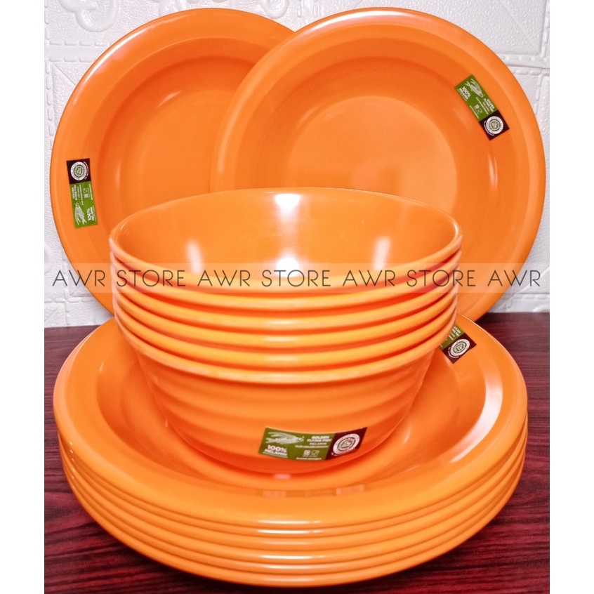 6PCS PAKET HEMAT PIRING CAMPUR MANGKUK MELAMIN ASLI GOLDEN FLYING FISH CAP IKAN AWET DAN TAHAN PANAS