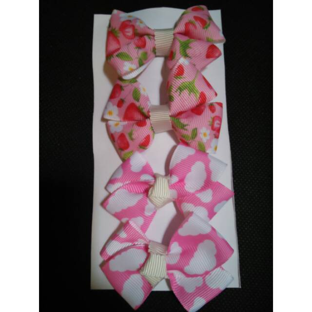 Jepit rambut pink motif awan/strawberry