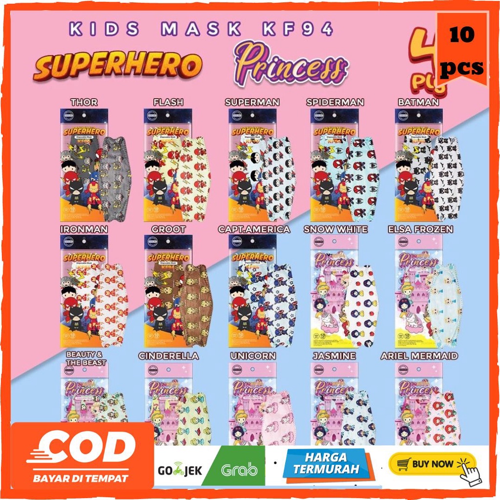 KF94 ANAK SUPERHERO DAN PRINCESS ISI 10 PCS / KF94 KIDS / KF94 ANAK