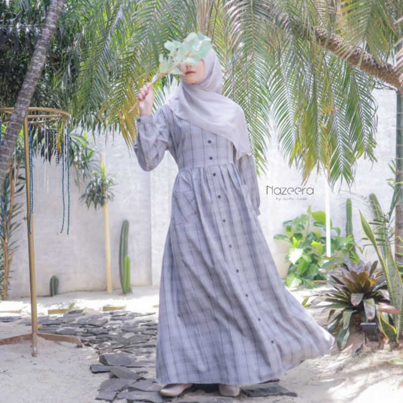 Danira Dress ori by Nazeera, Gamis Kotak-Kotak Best Seller, Adem