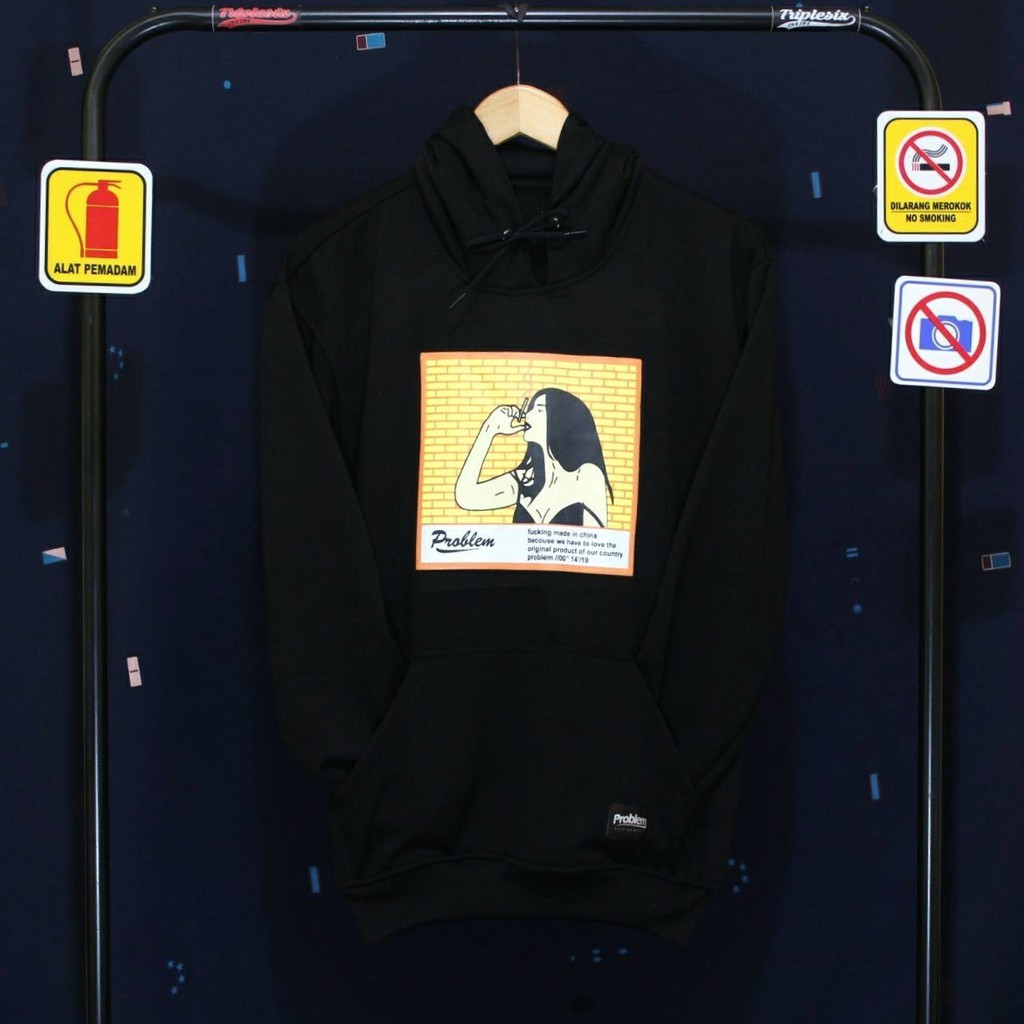 [BAYAR DI TEMPAT] JAKET HOODIE PROBLEM HITAM SMOKE SEXY PRIA WANITA