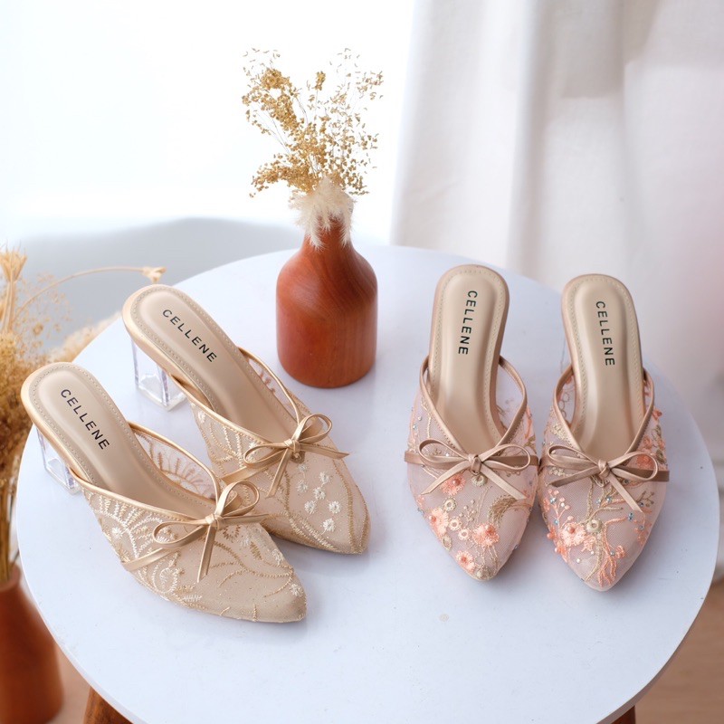 Cellene • Canbera Heels 37-42 | Wedding Shoes Brukat Heels Kaca 7cm