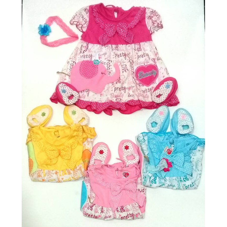 Dress Bayi Citahati 3 in 1 / Rok Bayi Set Booties & Bandana / Bando