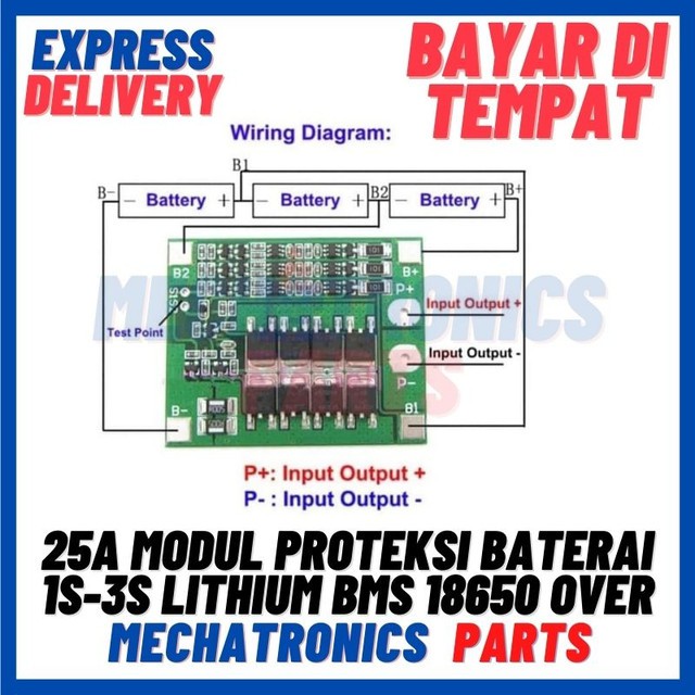 [MDL-9042] 25A MODUL PROTEKSI UNTUK BATERAI 1S 2S 3S LITHIUM BATERRY BMS 18650 OVER