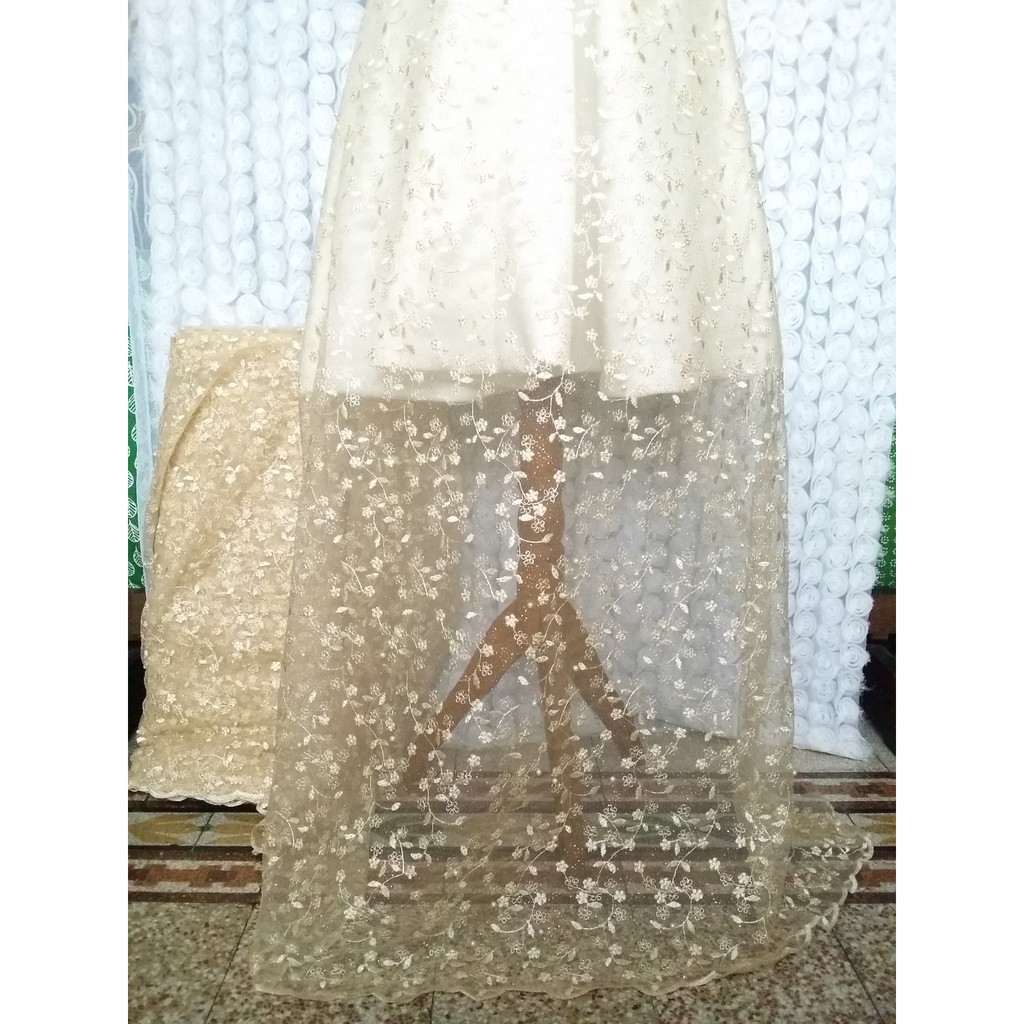 Grosir Brokat Bahan Baju Pengantin Baju Kebaya Kain Brokat Bunga Mini Mutiara Glitter