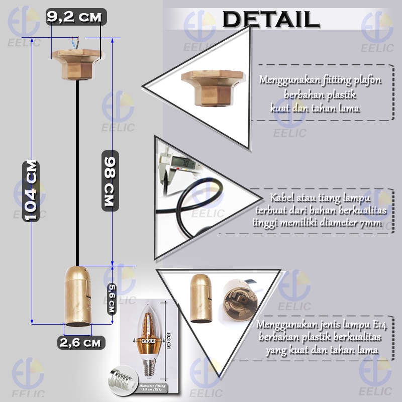 EELIC LHG-208 Lampu hias gantung modern menggunakan fitting E14 + lampu KSK614S cahaya putih (6500K)