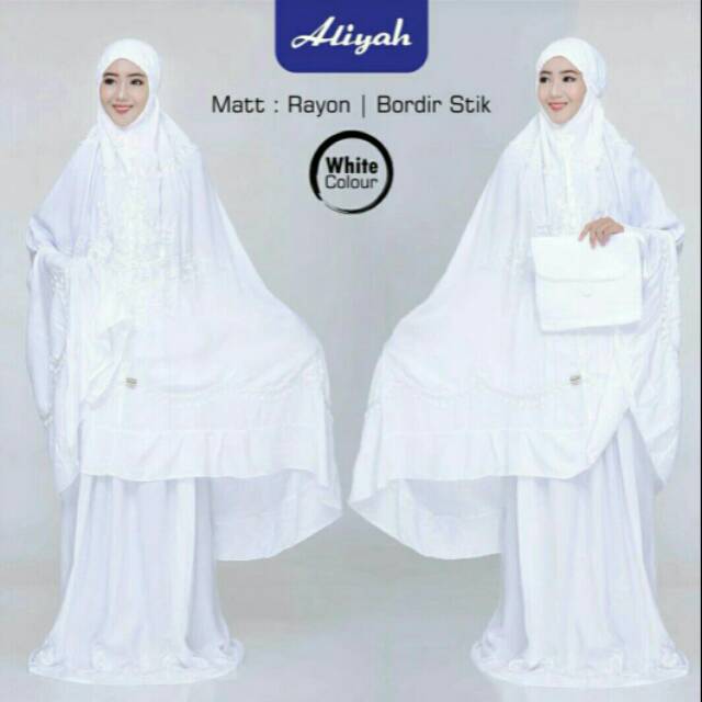 Mukena Dewasa Aliyah Super Jumbo  Bordir Stik Warna Putih Polos Size Super Jumbo Tanpa Motif