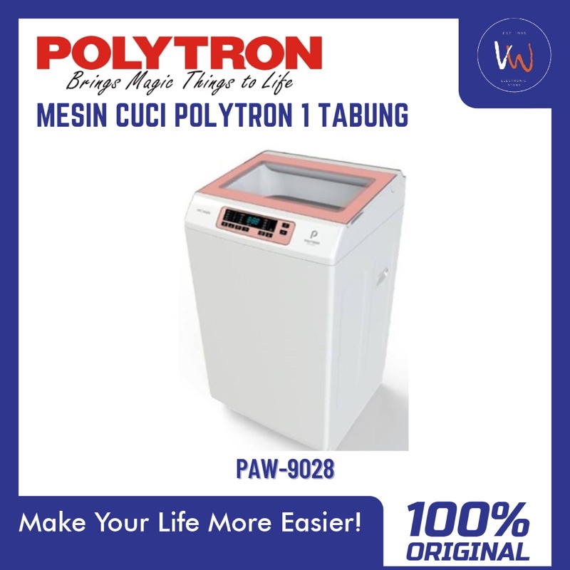 Mesin Cuci Otomatis 1 Tabung Polytron PAW-9028 (9kg) FREE ONGKIR CIKAMPEK, KARAWANG, PURWAKARTA