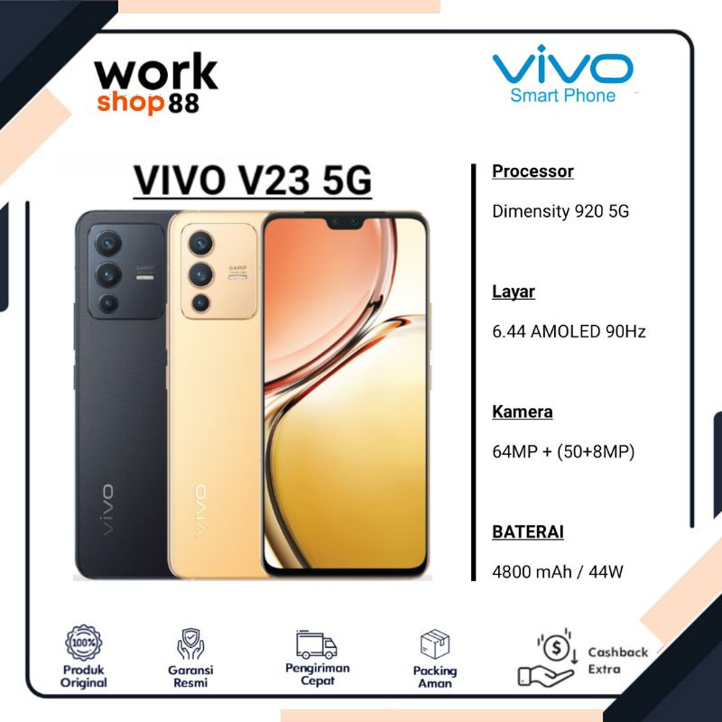 PRODUK TERBARU - HP Vivo V23 5G NFC - [8GB + 4GB Extended Up To Ram 12GB] | Rom 128GB - New Original Garansi Resmi Nasional - Warna Baru Black Gold Emas Hitam - 12/128 12/128 12GB 12GB 12 GB 8/128 - Promo Harga Murah Grosir