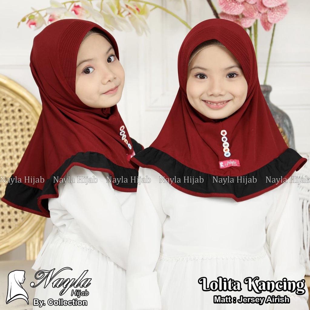 Kerudung Anak Instan Model LOLITA KANCING Jersey Airis Hijab Anak Jersey Original Nayla Hija'b