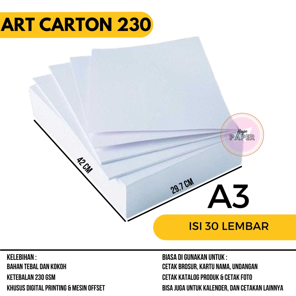 

Kertas Art Carton A3 230 gsm isi 30 lembar / Art Karton A3 230 gsm