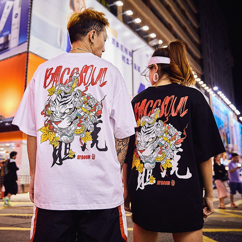  Kaos  T Shirt O Neck Lengan Pendek Motif  Print Harimau  