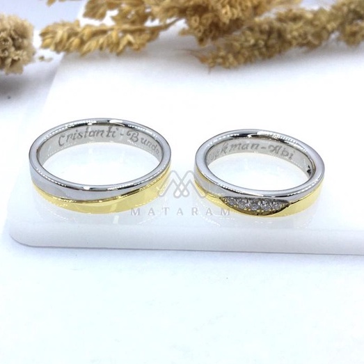 Cincin Kawin Couple Palladium & Emas Putih PL11 - Bebas Request Model Cincin Custom - Free Ukir Nama