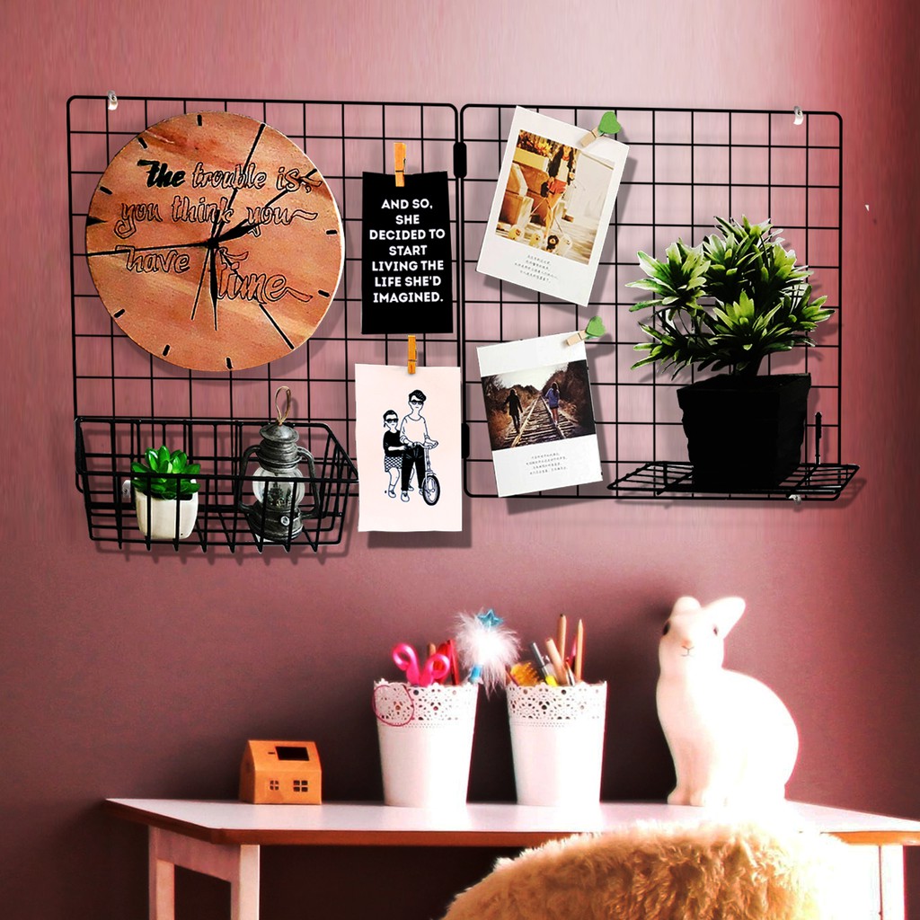 HIJANG BESAR HITAM wall grid ram pot tanaman gantung memo organizer polaroid display