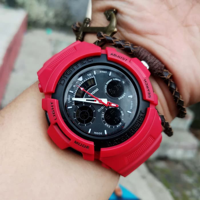 Jam Tangan Digitec Dualtime Tali Rubber Merah Tahan Air Original