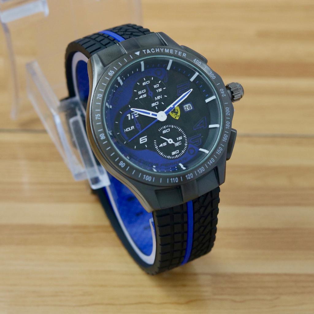 Jam Tangan Pria Y5601K Tali Rubber Tanggal Aktif Chrono Varian Free Box &amp; Baterai