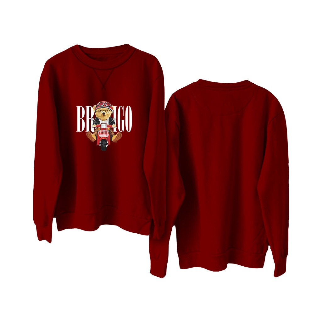 BRIGO Basic Sweatshirt Beruang Vespa II Sweater Crewneck BRIGO Sablon DTF Fleece Cotton M-XXL (Pria &amp; Wanita) Free stiker&amp;Gantungan Kunci