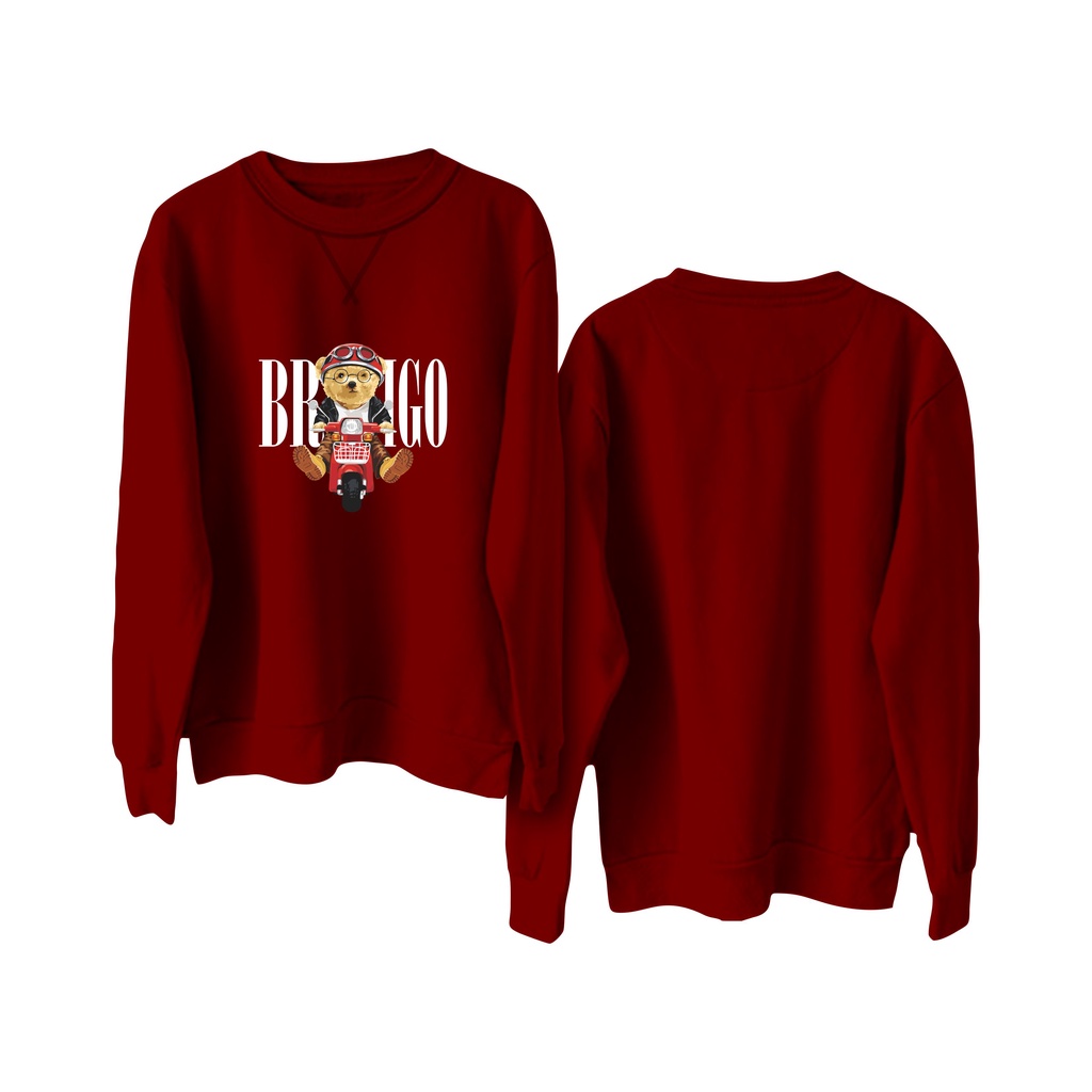 BRIGO Basic Sweatshirt Beruang Vespa II Sweater Crewneck BRIGO Sablon DTF Fleece Cotton II SIZE M-XXL (Pria &amp; Wanita) Free stiker&amp;Gantungan Kunci